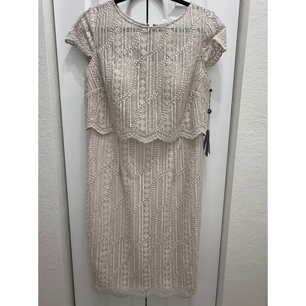NWT‎ Adrianna Papell Pearl Sequin Dress Short Sleeve Sheath Cocktail Party $219